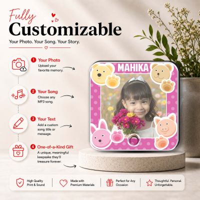 Birthday Gift for Daughter Personalised Musical Fridge Magnet with Custom Photo, Name and Song, Rechargeable & Music Playabe Feature Return Gift for Kids
